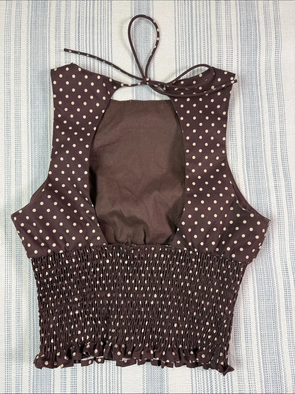 White Fox Brown Polka Dot Smocked Open Back Tank Top Size Small